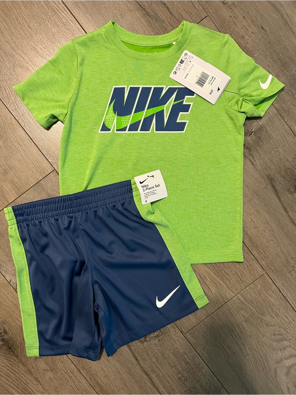 Nike Lime Green & Navy Boys Active Tee and Shorts Set